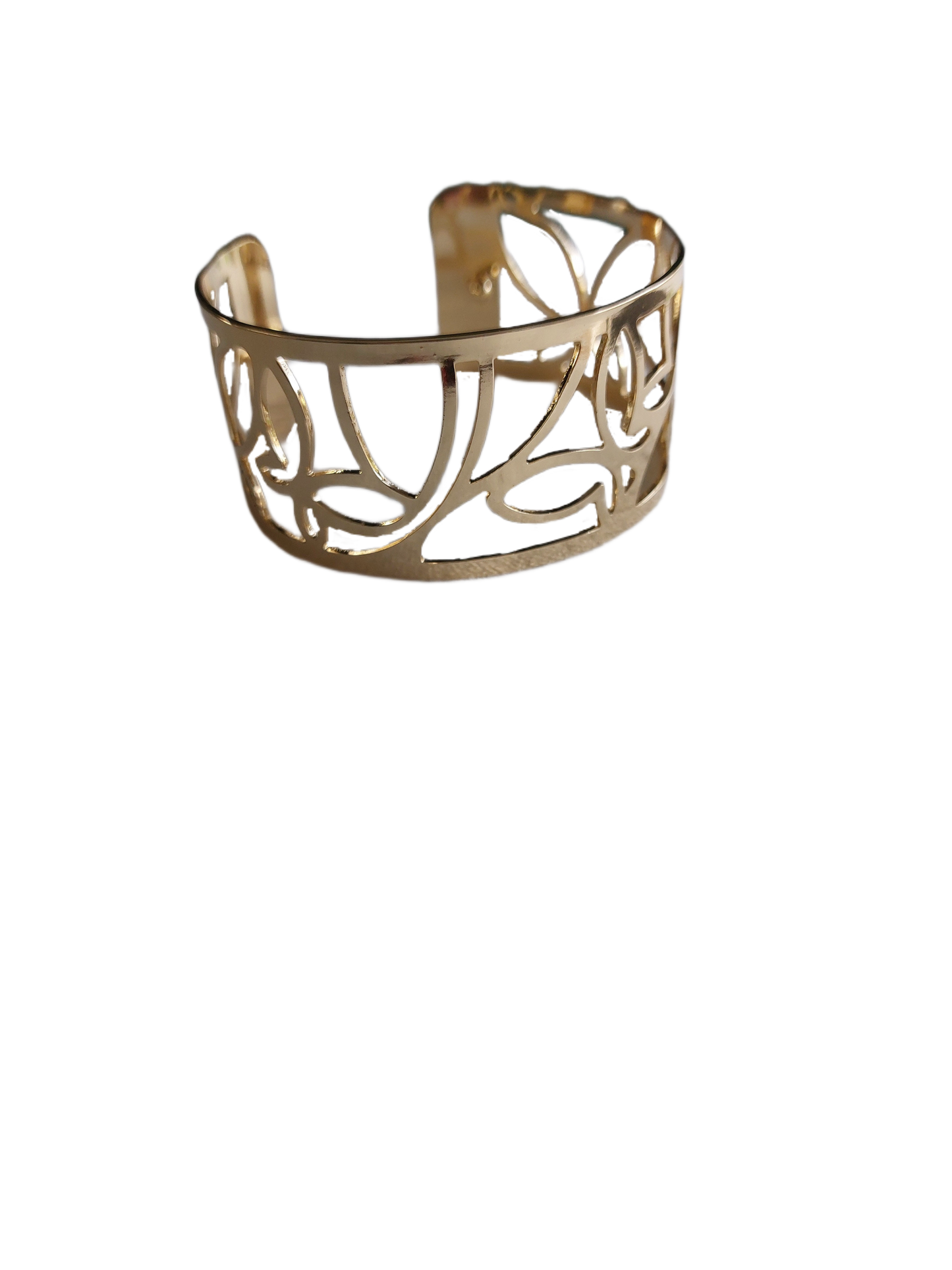 Brede goudkleurige armband (verstelbaar) met WIT-ZWART PU lederen band, 30 mm
