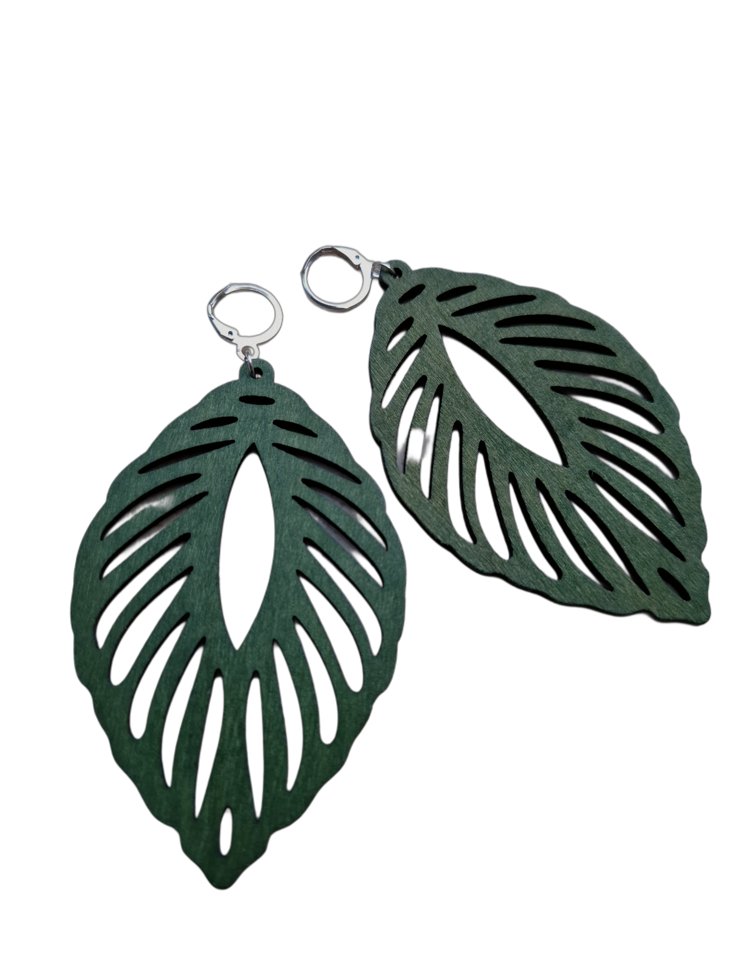 Houten oorbel LEAF Leger Groen Large