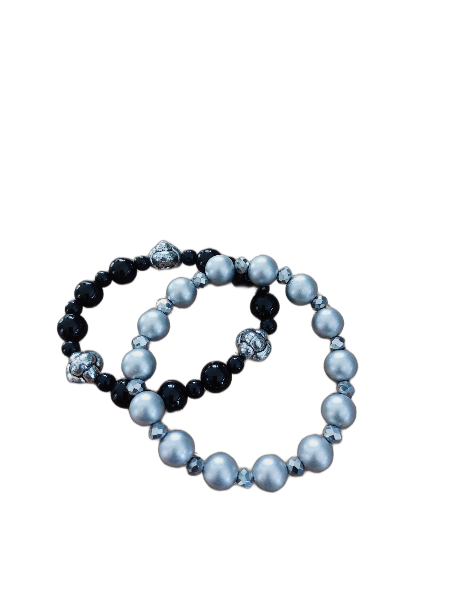 Armband Kralen ZILVER-ZWART, set van 2