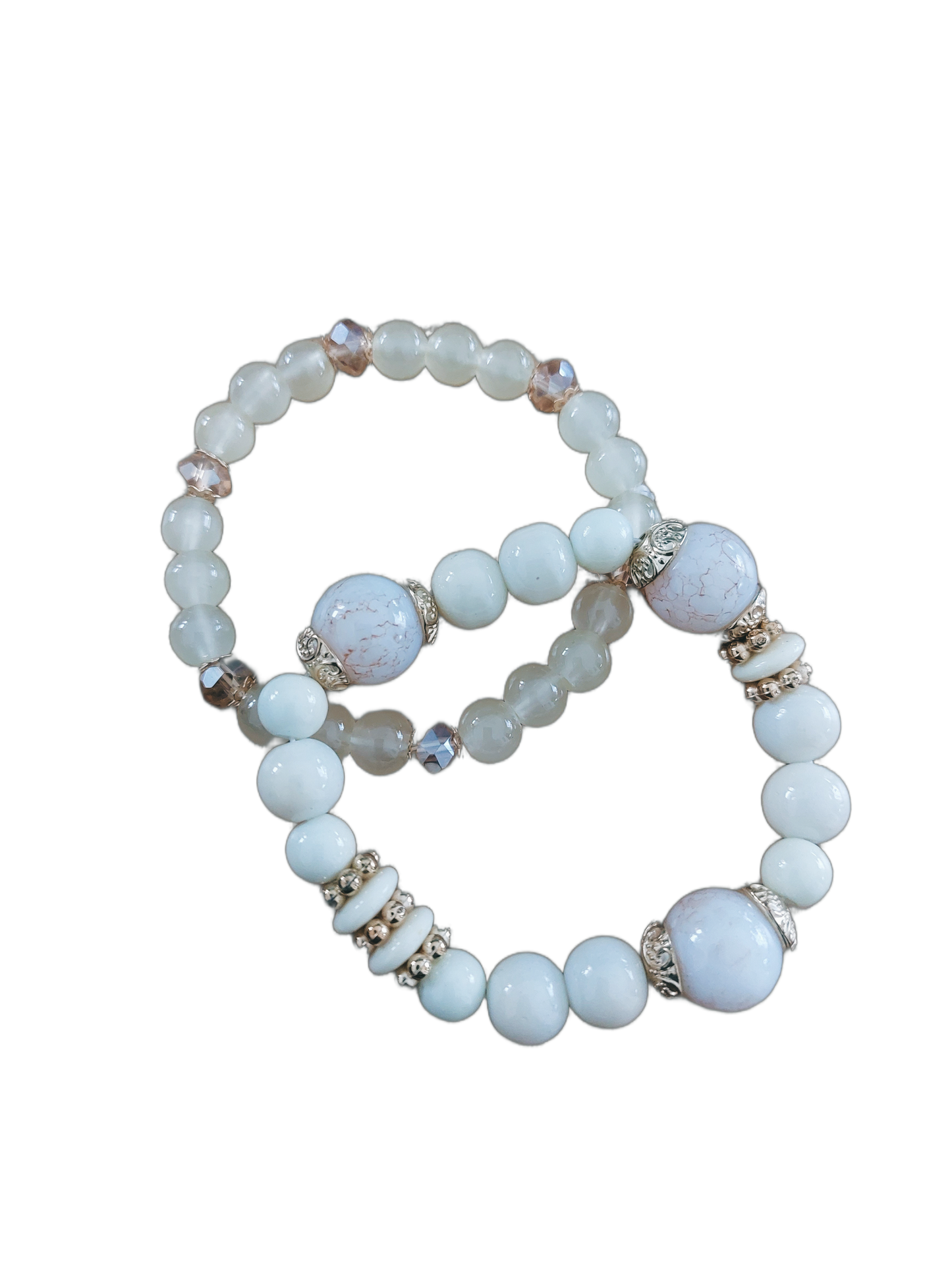 Armband Kralen WIT-GOUD-CHAMPAGNE, set van 2
