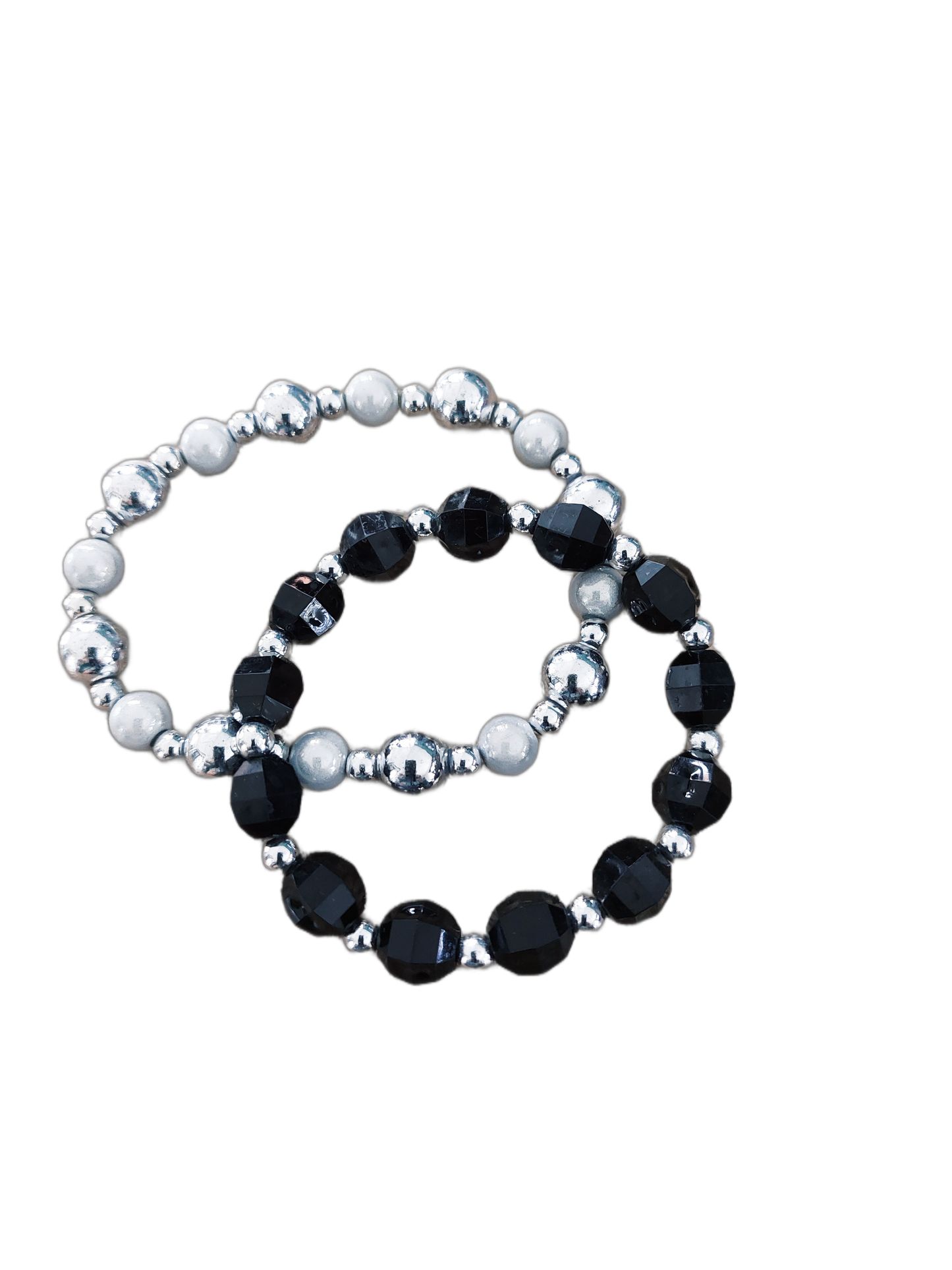 Armband Kralen ZWART-ZILVER, set van 2