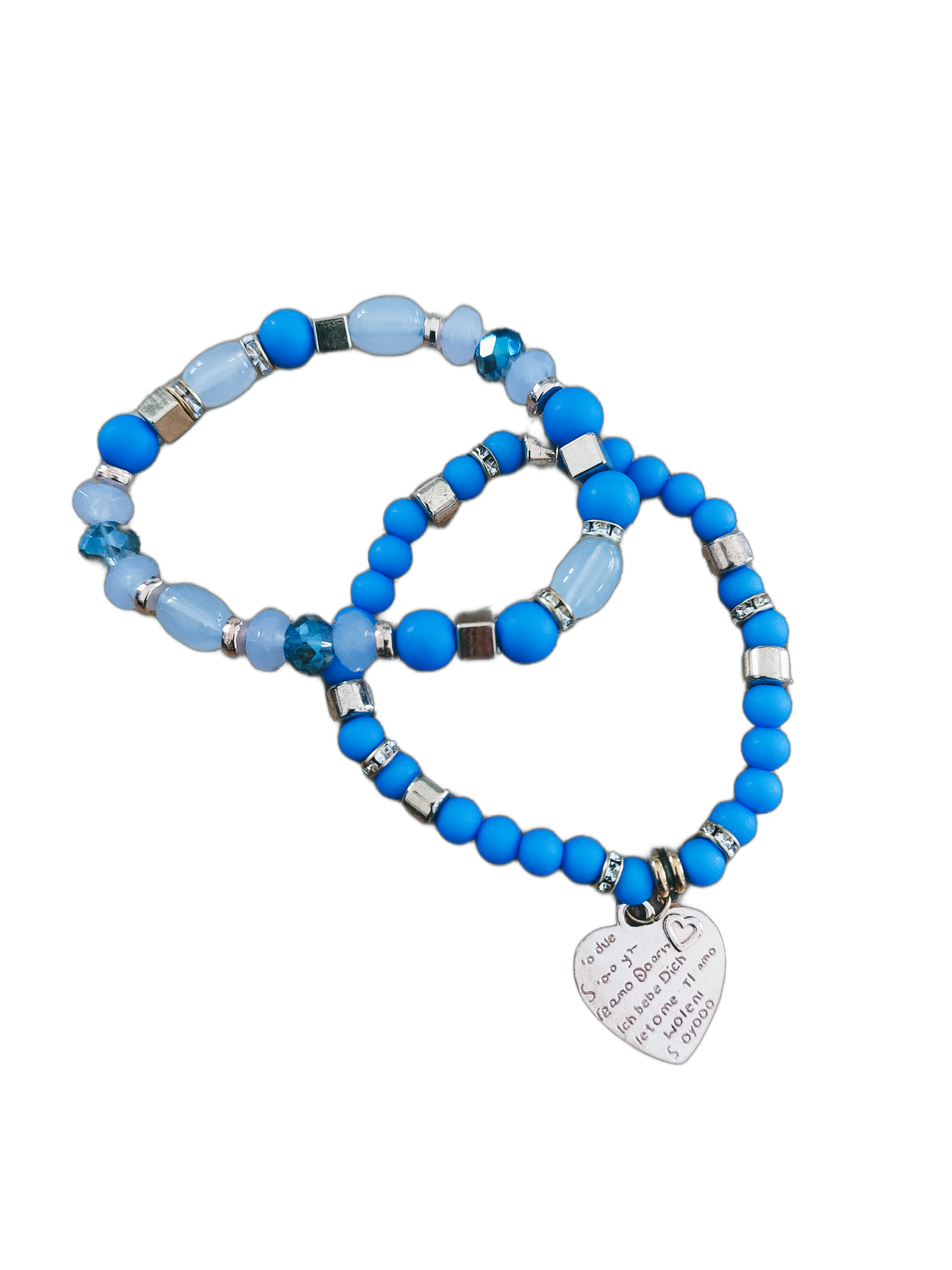 Armband Kralen BLAUW-GOUD ‘Hart’, set van 2