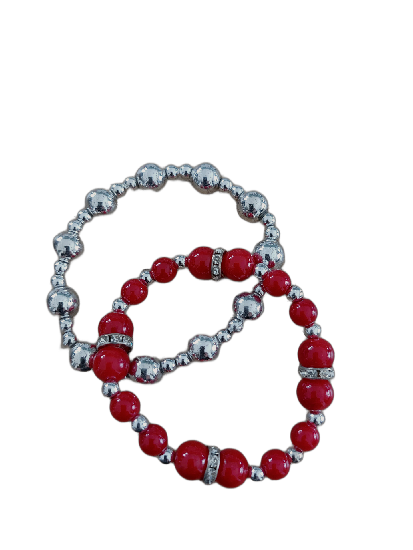 Armband Kralen ROOD-ZILVER, set van 2