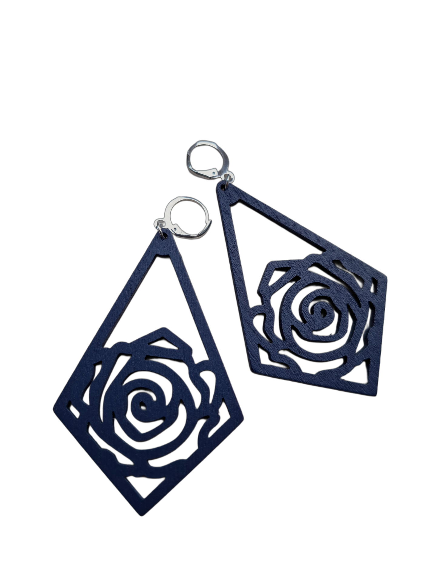 Houten oorbel ROOS Donker Blauw Large