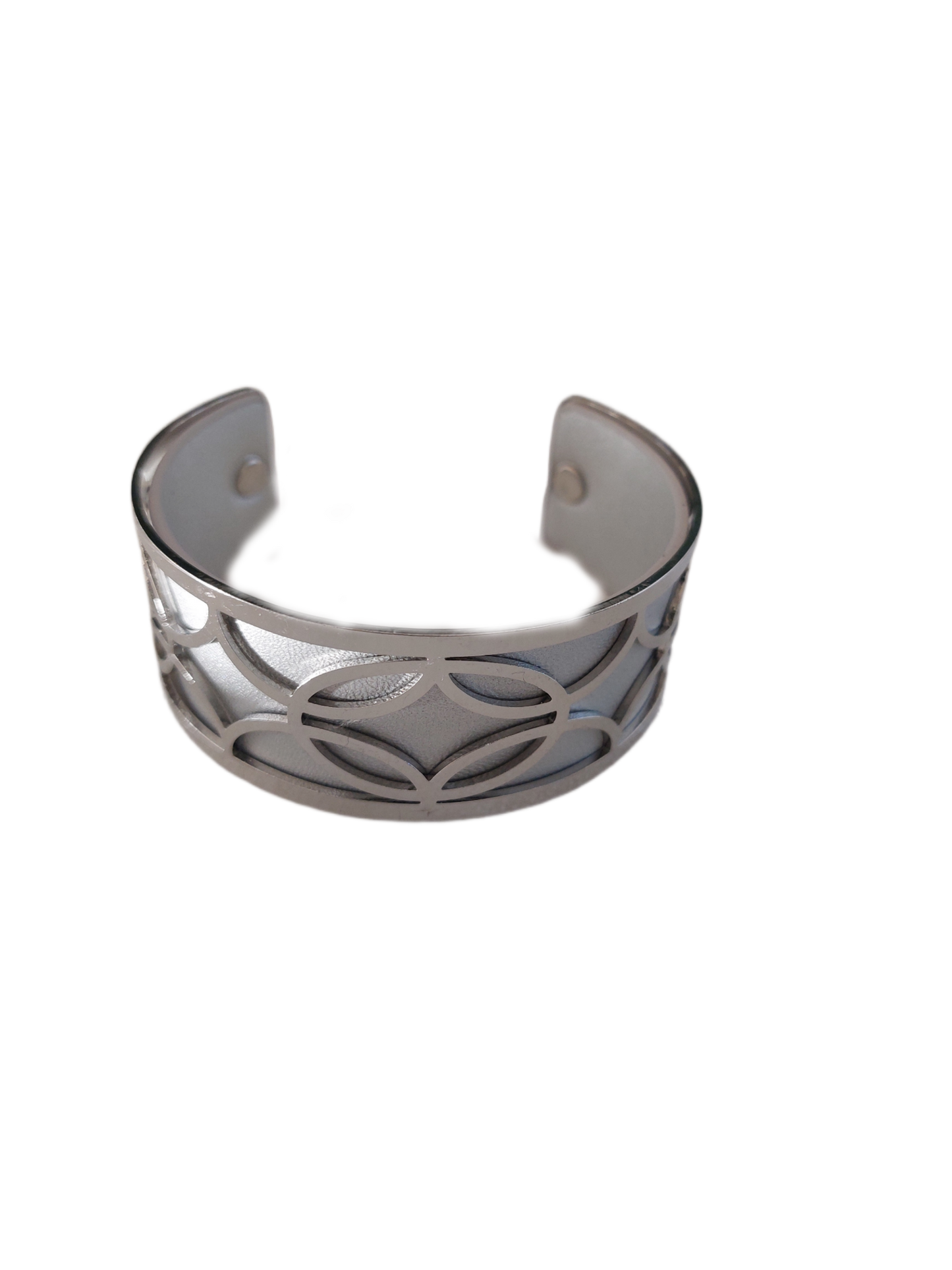 Brede zilverkleurige armband met ZILVERGRIJS PU lederen band, 25 mm