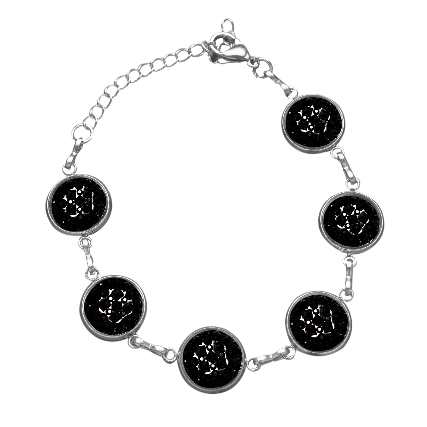 Verstelbare Armband met Gekleurde Cabochons | Zwart Glans Reliëf