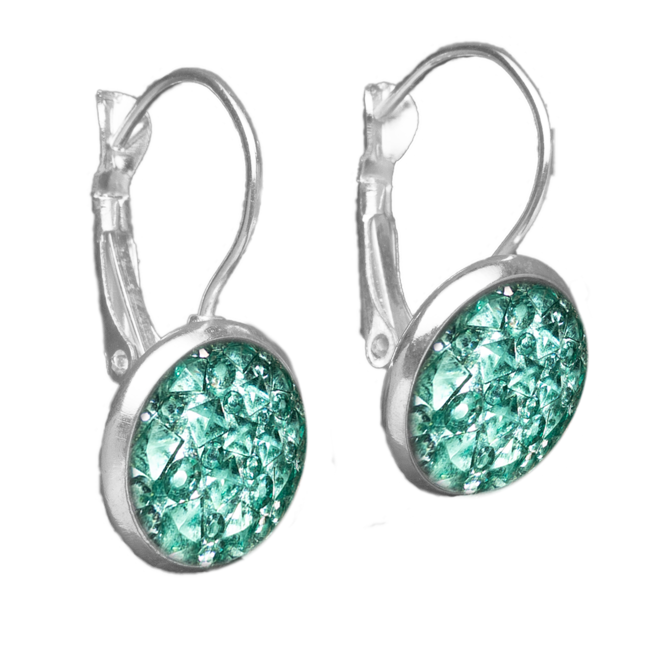 Set Oorhangers met Gekleurde Cabochons | Turquoise Reliëf