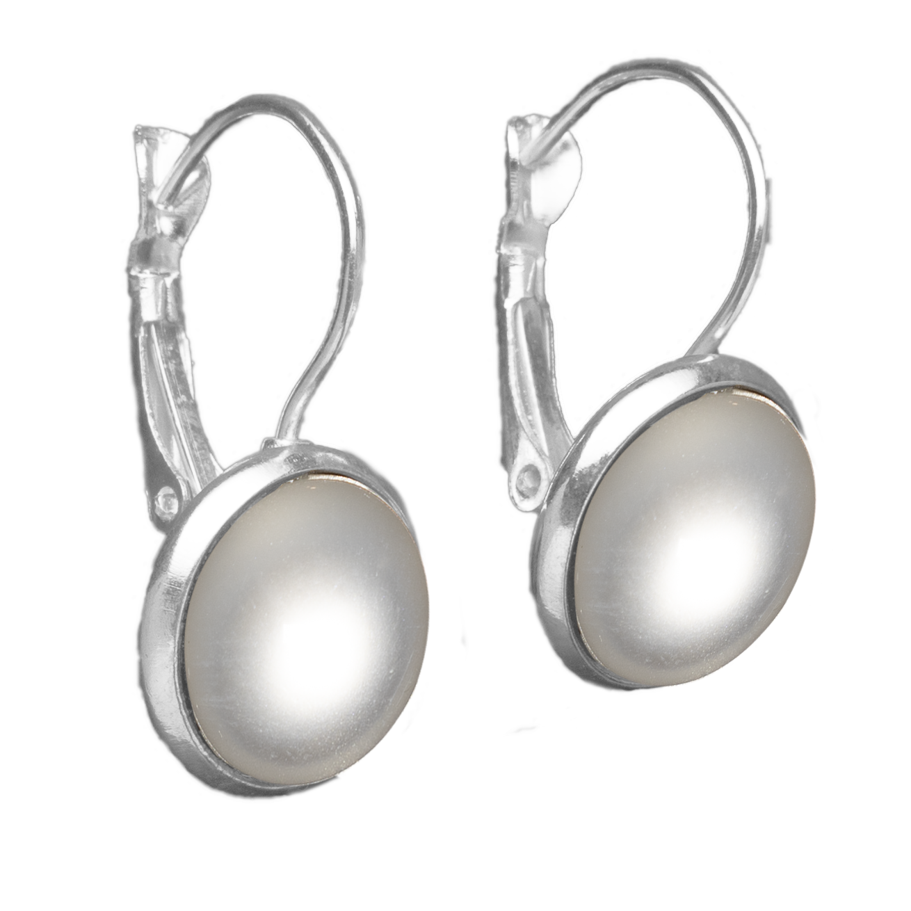 Set Oorhangers met Gekleurde Cabochons | Parelmoer Wit