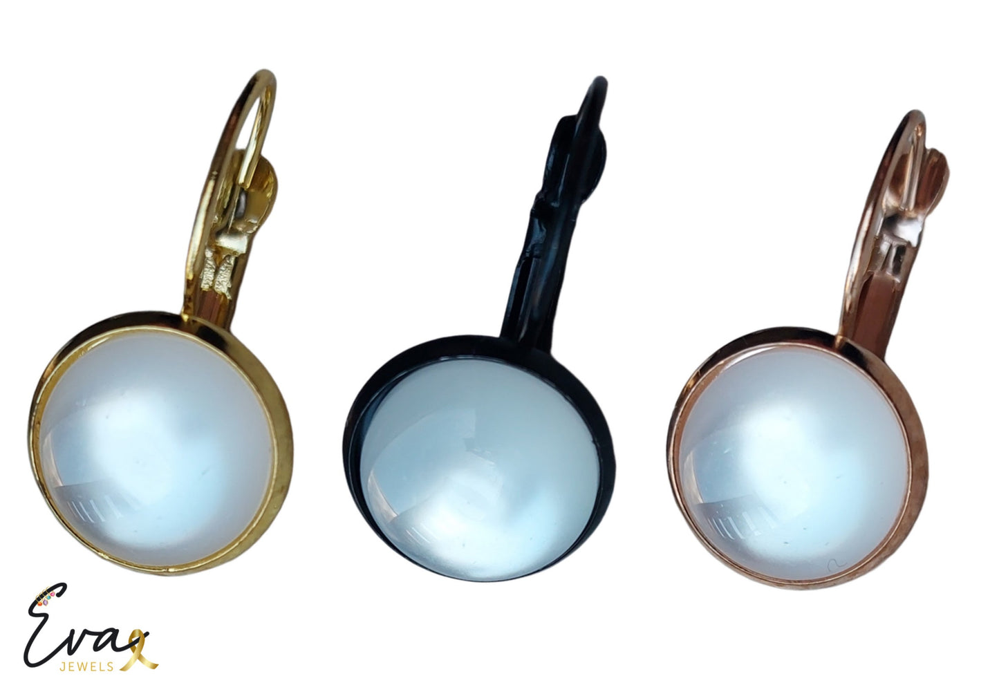 Set Oorhangers met Gekleurde Cabochons | Parelmoer Wit