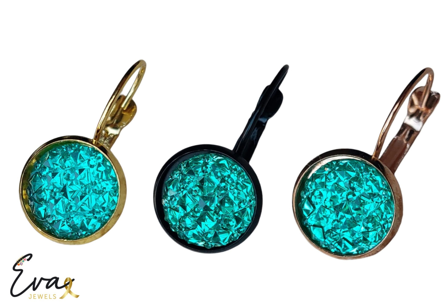Set Oorhangers met Gekleurde Cabochons | Turquoise Reliëf