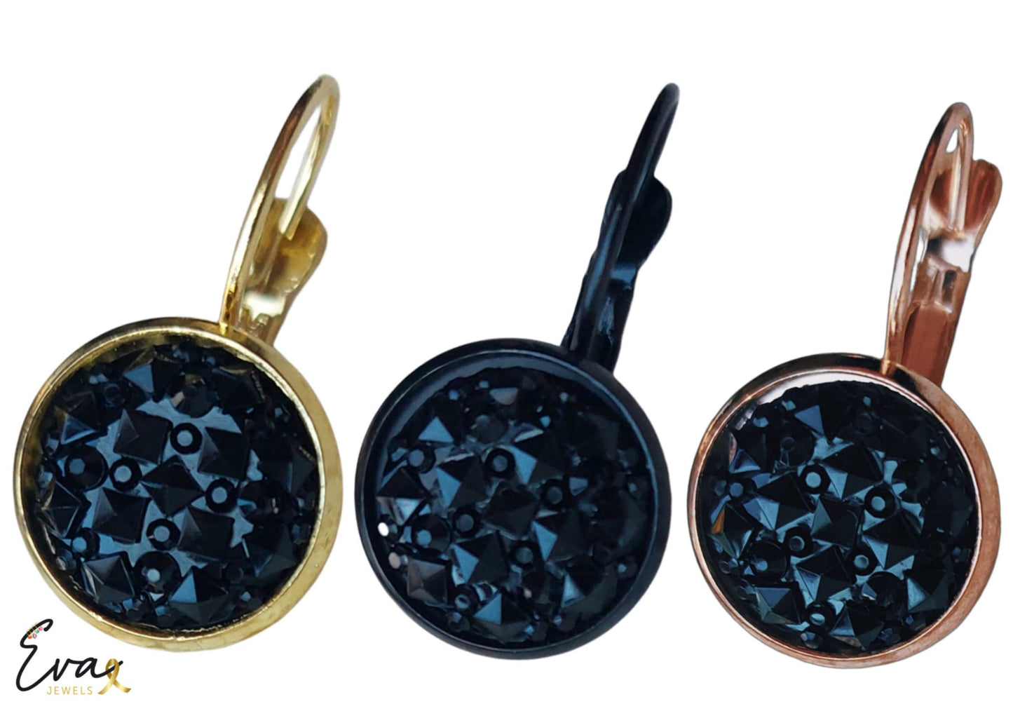 De oorhangers met Cabochons in de kleur Zwart Glans Reliëf van Eva Jewels