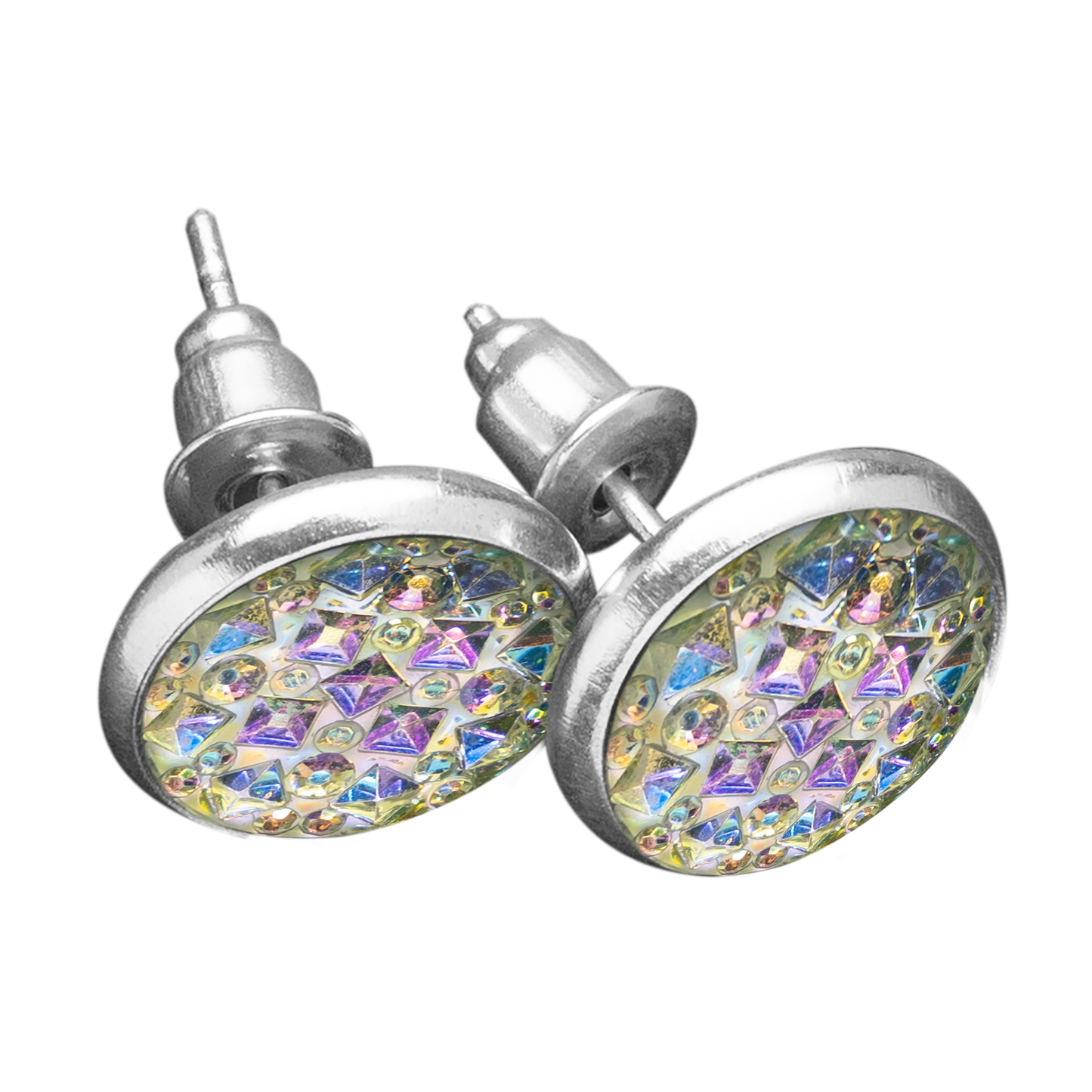 Set Oorknopjes met Gekleurde Cabochons | Diamant Reliëf