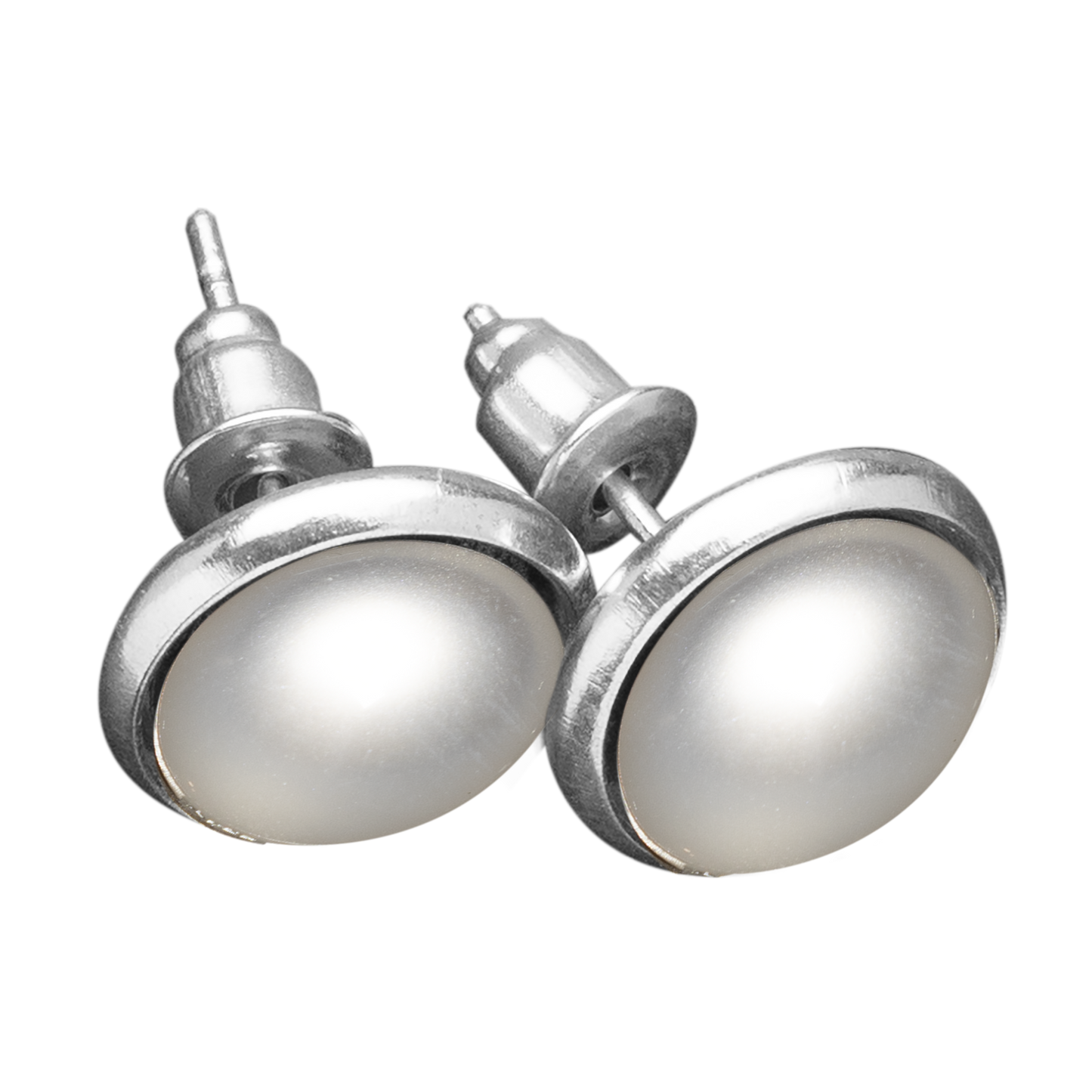 Set Oorknopjes met Gekleurde Cabochons | Parelmoer Wit