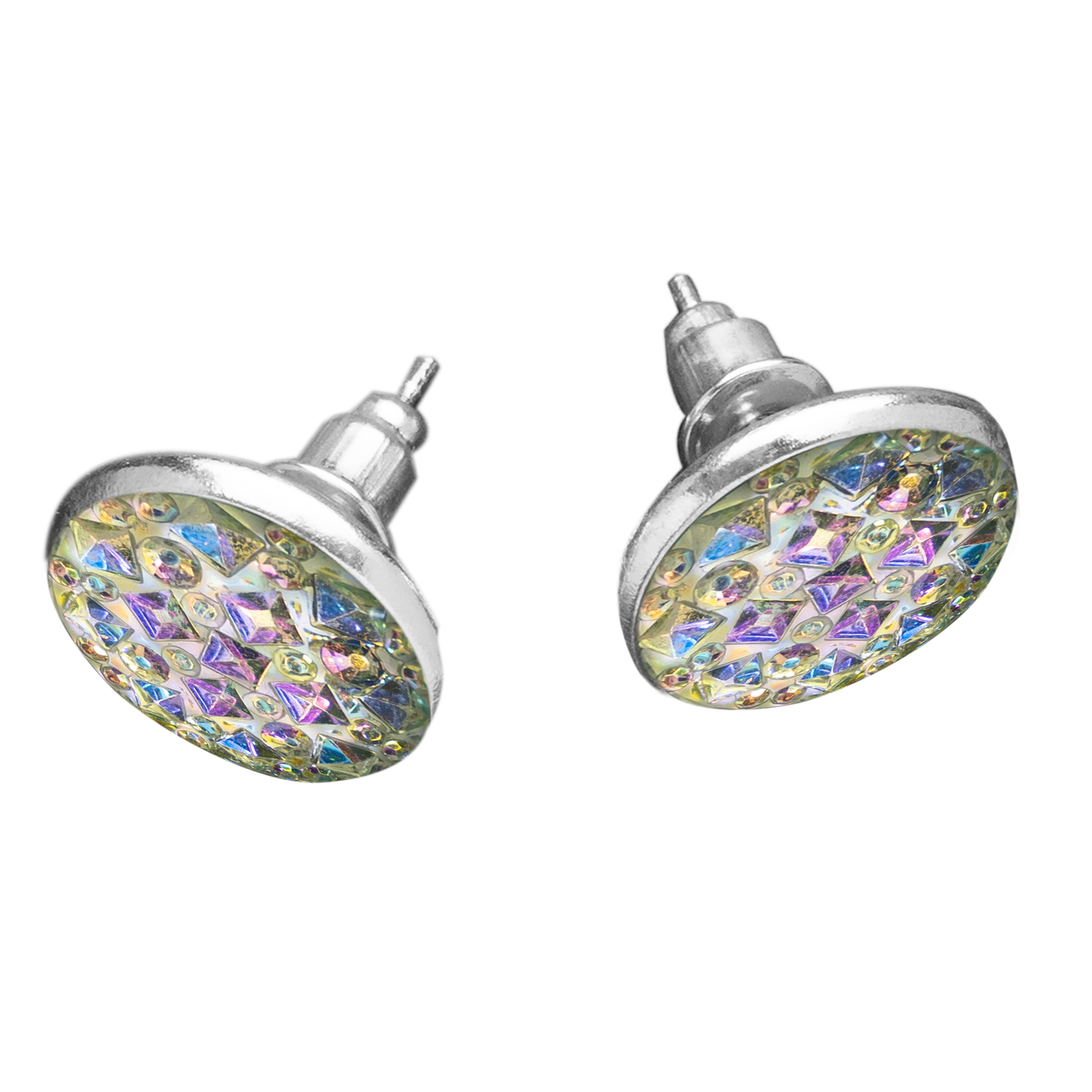 Set Oorknopjes met Gekleurde Cabochons | Diamant Reliëf
