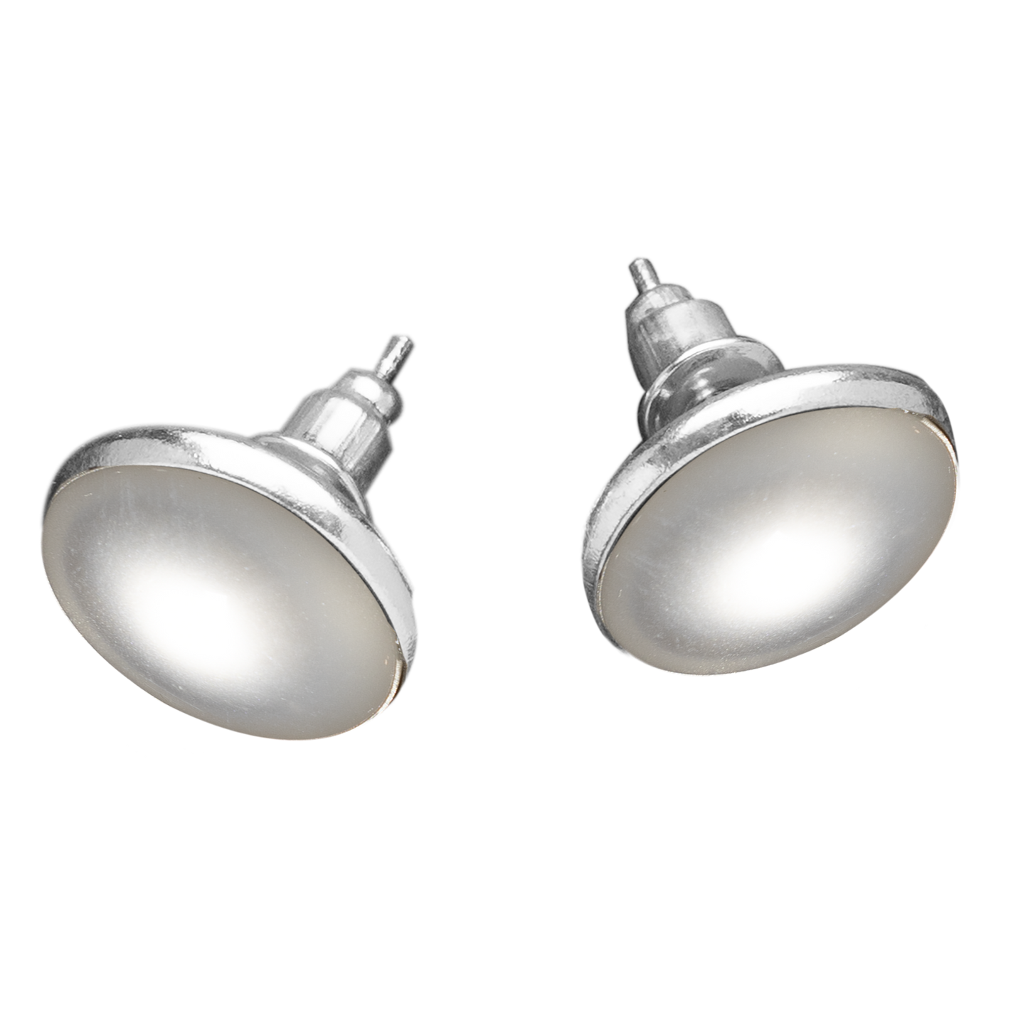 Set Oorknopjes met Gekleurde Cabochons | Parelmoer Wit