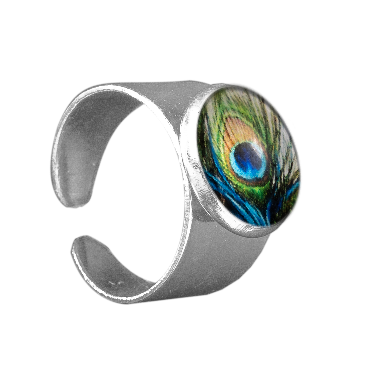 Verstelbare Ring met 12mm Cabochon | One Size | Pauwenveer