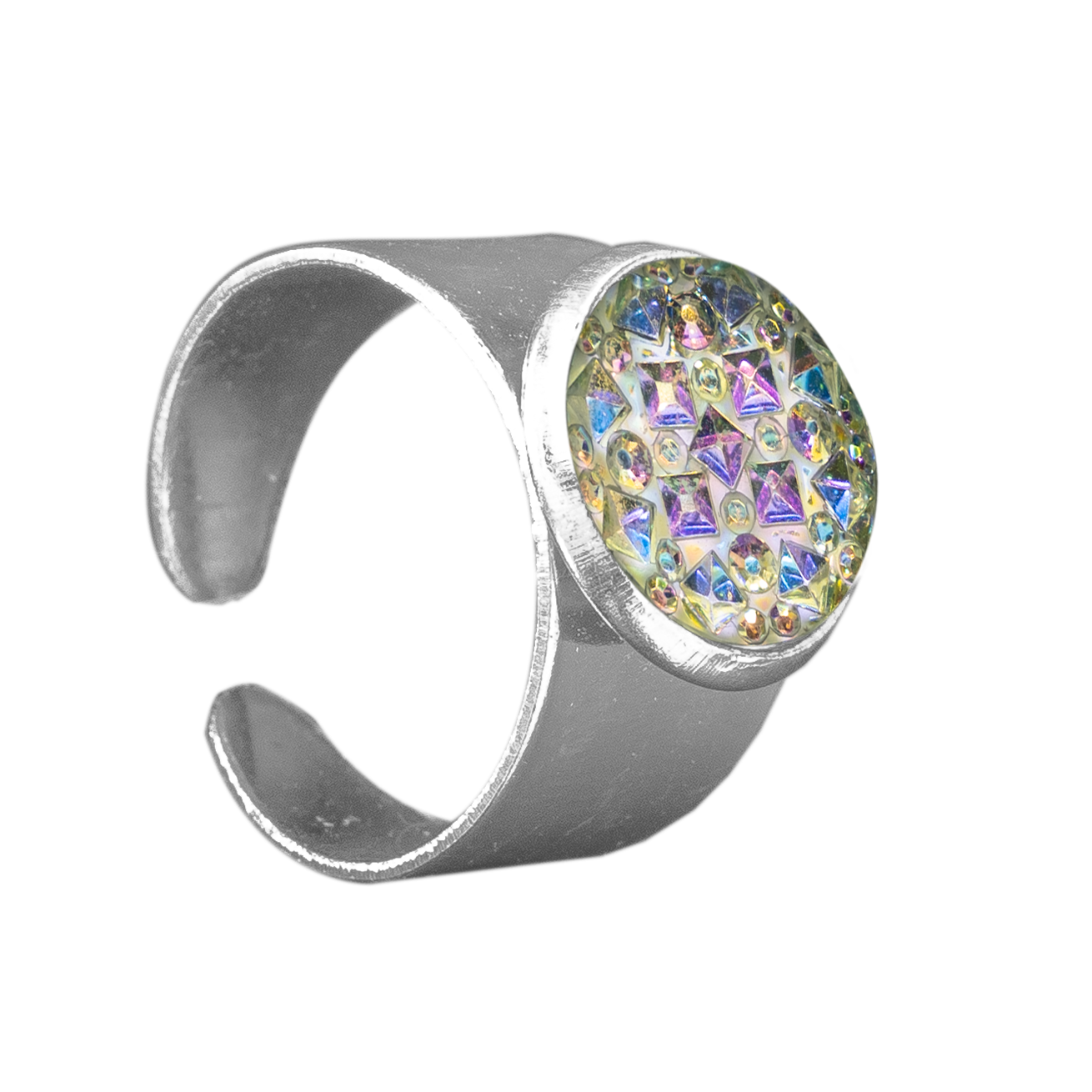 Verstelbare Ring met 12mm Cabochon | One Size | Diamant Reliëf
