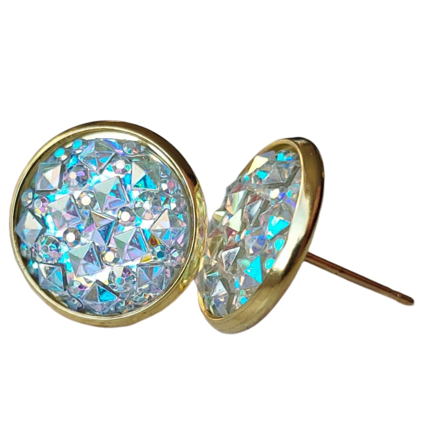 Set Oorknopjes met Gekleurde Cabochons | Diamant Reliëf