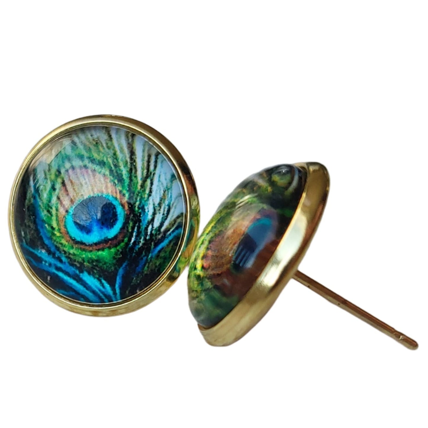 Set Oorknopjes met Gekleurde Cabochons | Pauwenveer