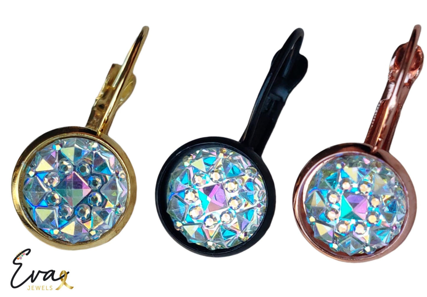 Oorhangers met Diamant Reliëf van Eva Jewels - drie kleuren: goud, zwart en rosé goud