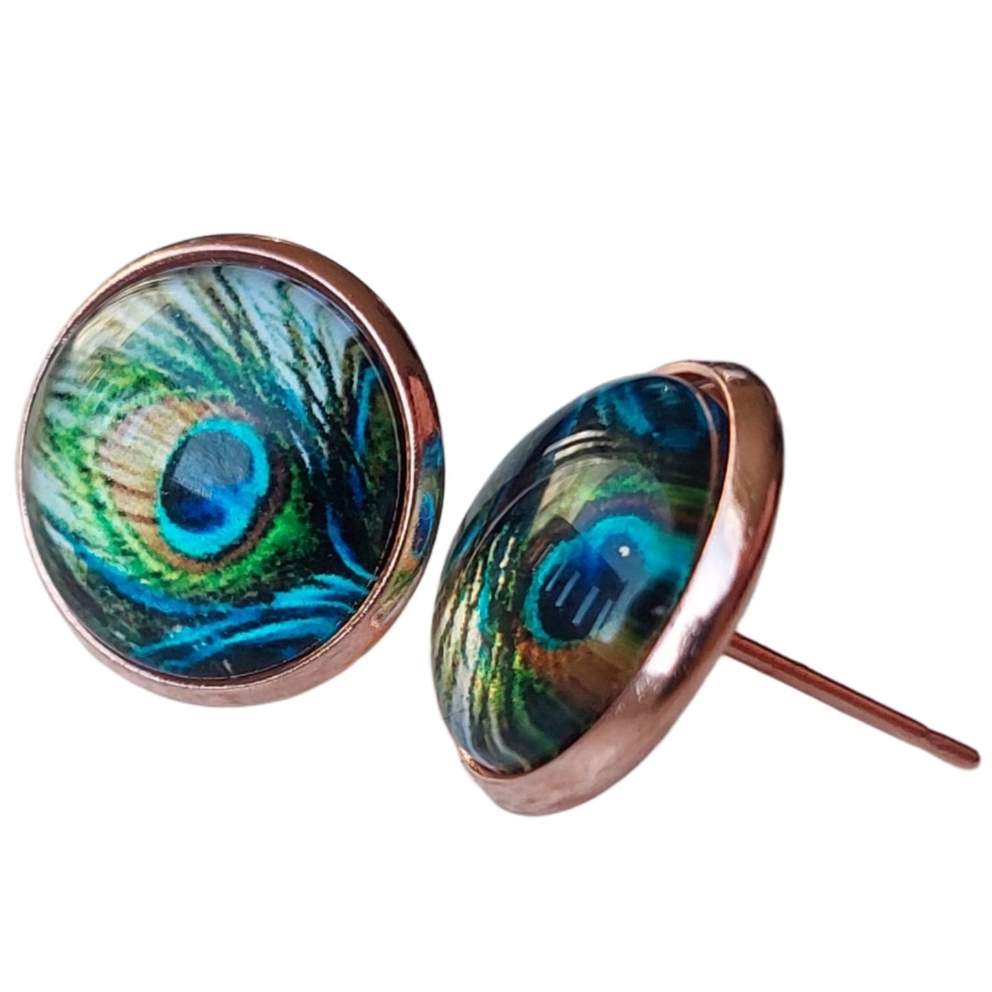 Set Oorknopjes met Gekleurde Cabochons | Pauwenveer