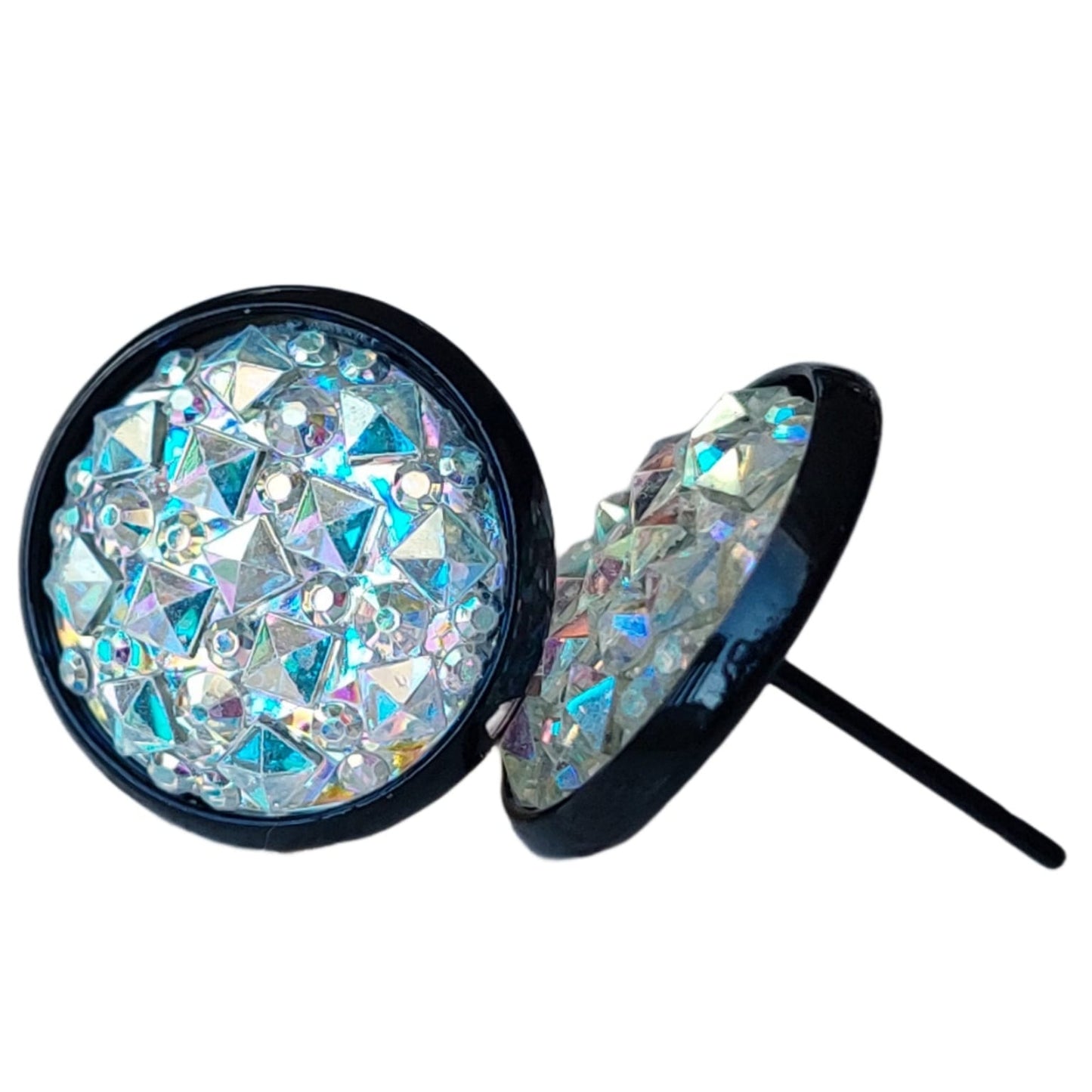 Set Oorknopjes met Gekleurde Cabochons | Diamant Reliëf