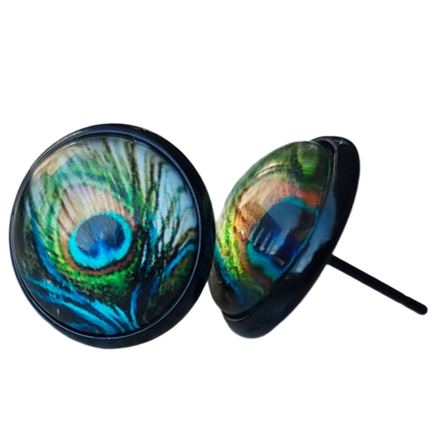 Set Oorknopjes met Gekleurde Cabochons | Pauwenveer