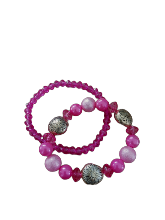 Armband Kralen FUCHSIA ROZE-GOUD, set van 2