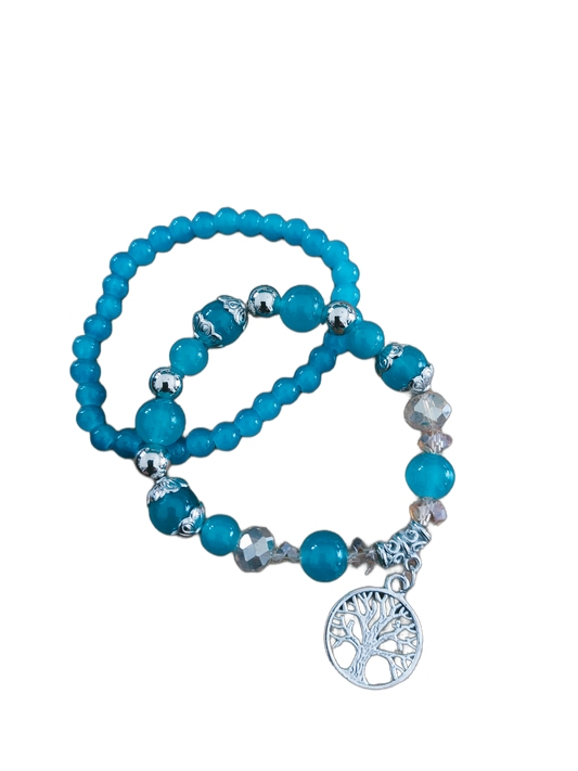 Armband Kralen TURQUOISE ‘Tree of life’, set van 2