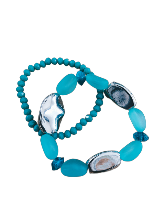 Armband Kralen TURQUOISE-ZILVER, set van 2