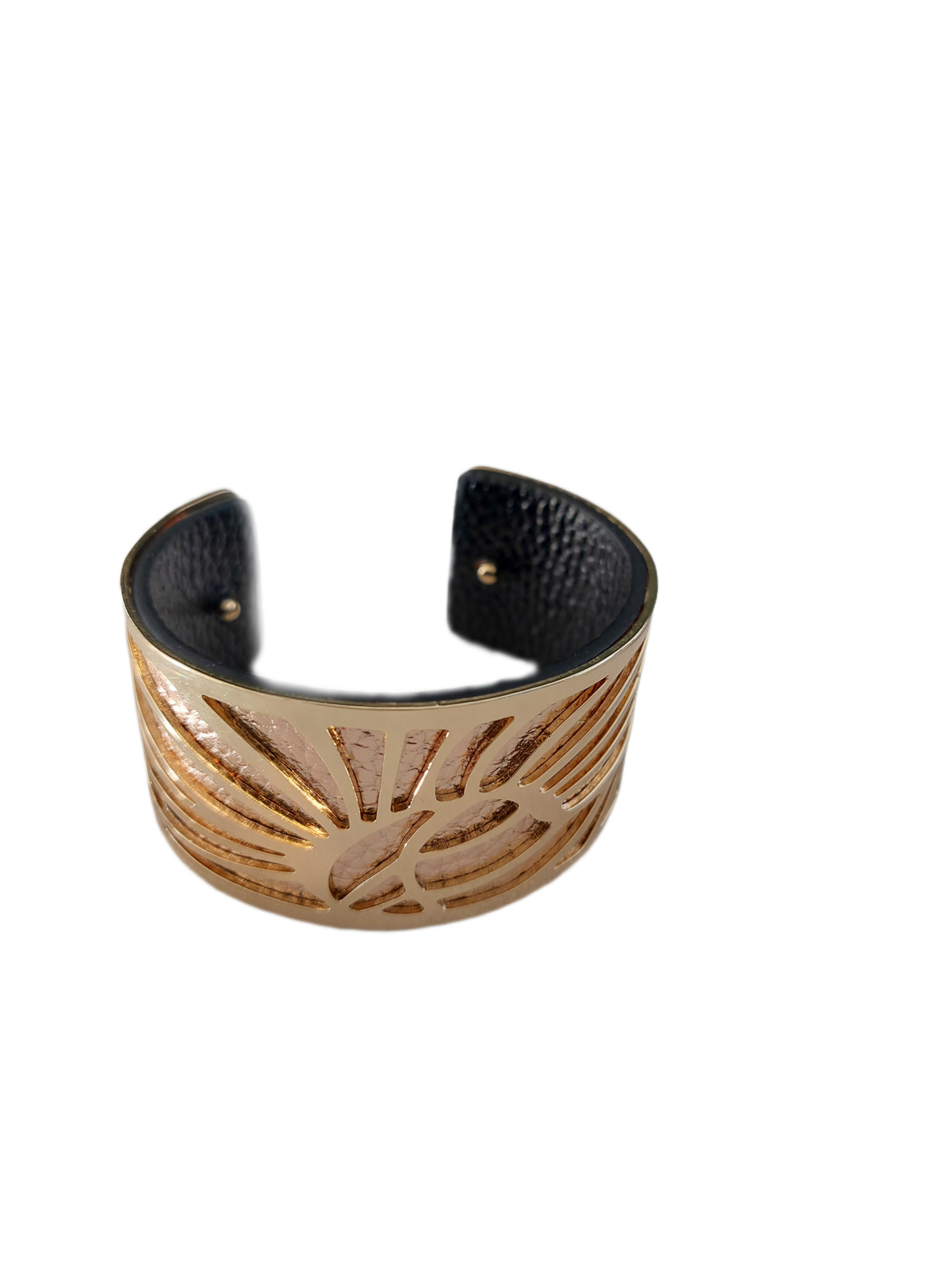 Brede goudkleurige armband met GOUD-ZWART PU lederen band, 3 cm