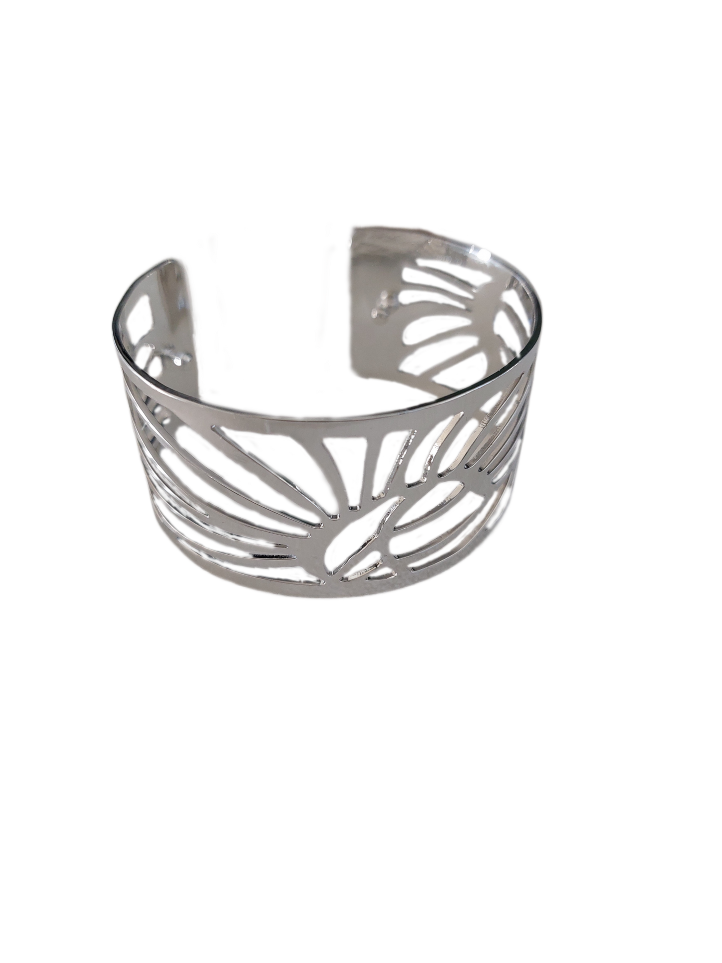 Brede zilverkleurige armband met DONKERBLAUW-OKERGEEL PU lederen band, 3 cm