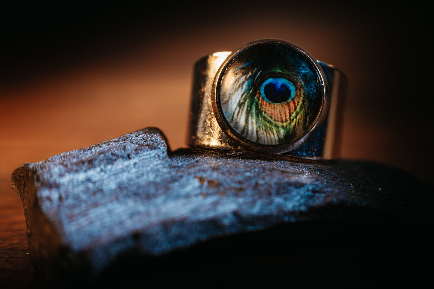 Verstelbare Ring met 12mm Cabochon | One Size | Pauwenveer