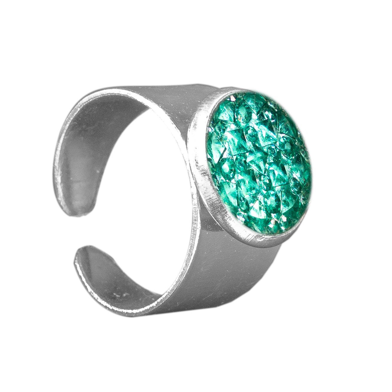 Verstelbare Ring met 12mm Cabochon | One Size | Turquoise Reliëf